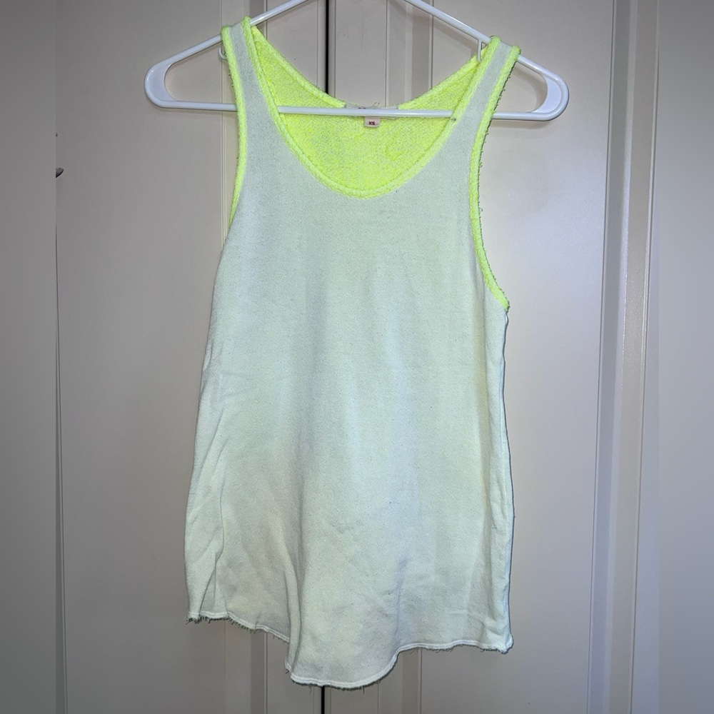 Solow Terry Cloth Racerback Tank Neon Yellow and White XS